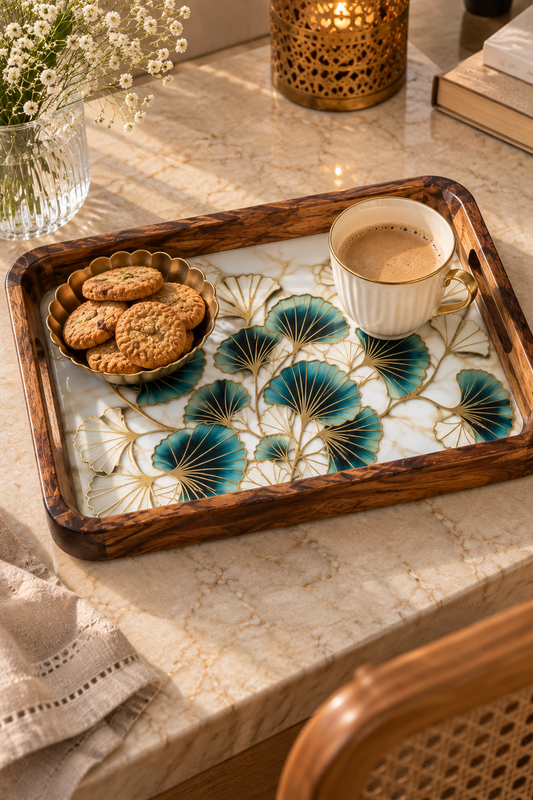Flower Print Mango Wood Serving Trays, Set of 3 (S, M, L)