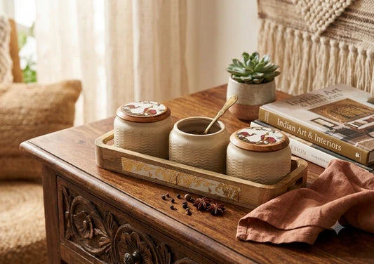 AAR Vintage Printed Rectangle Dry Fruit Set - 3 Jar