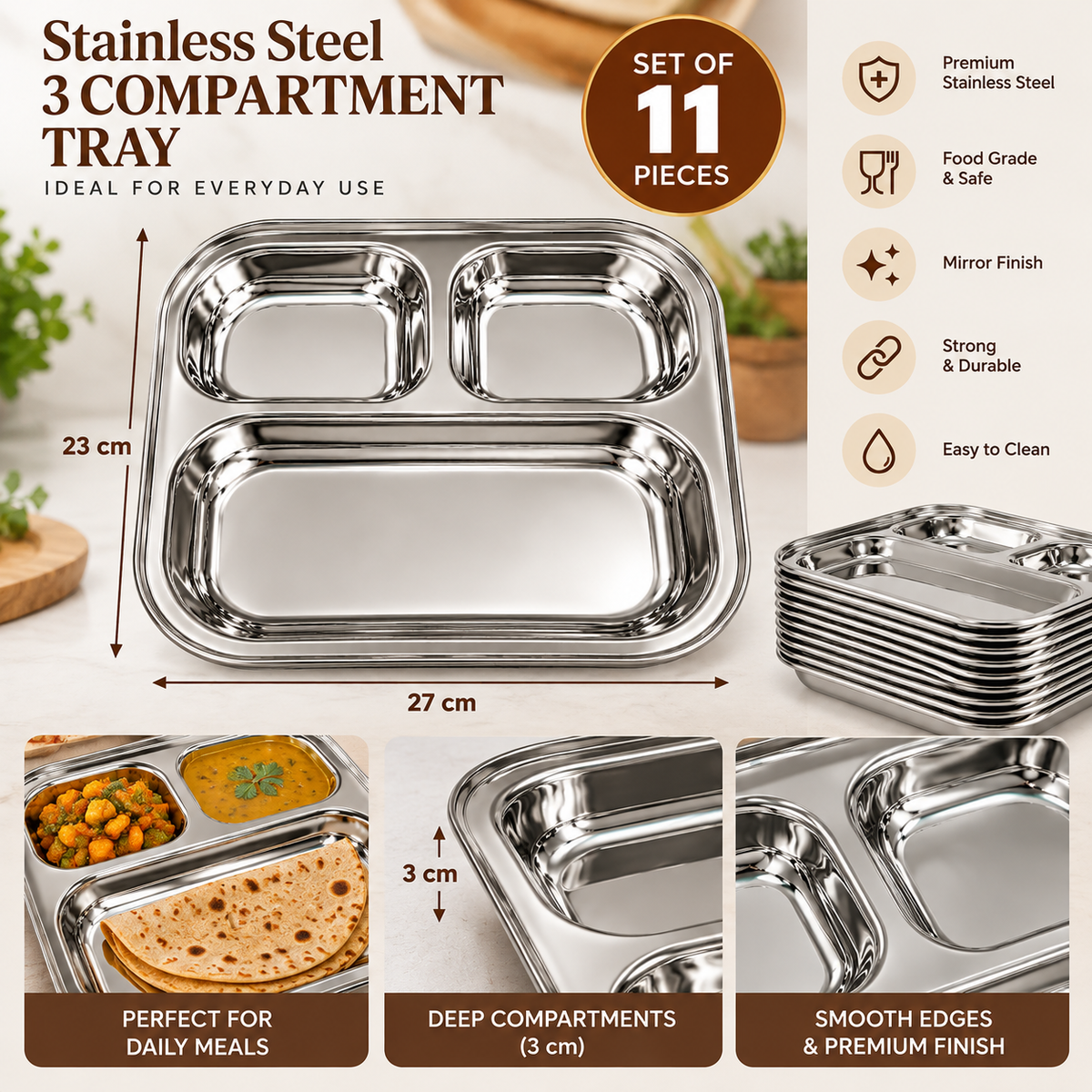 KHR Pav Bhaji Plate 3 in 1 Plate