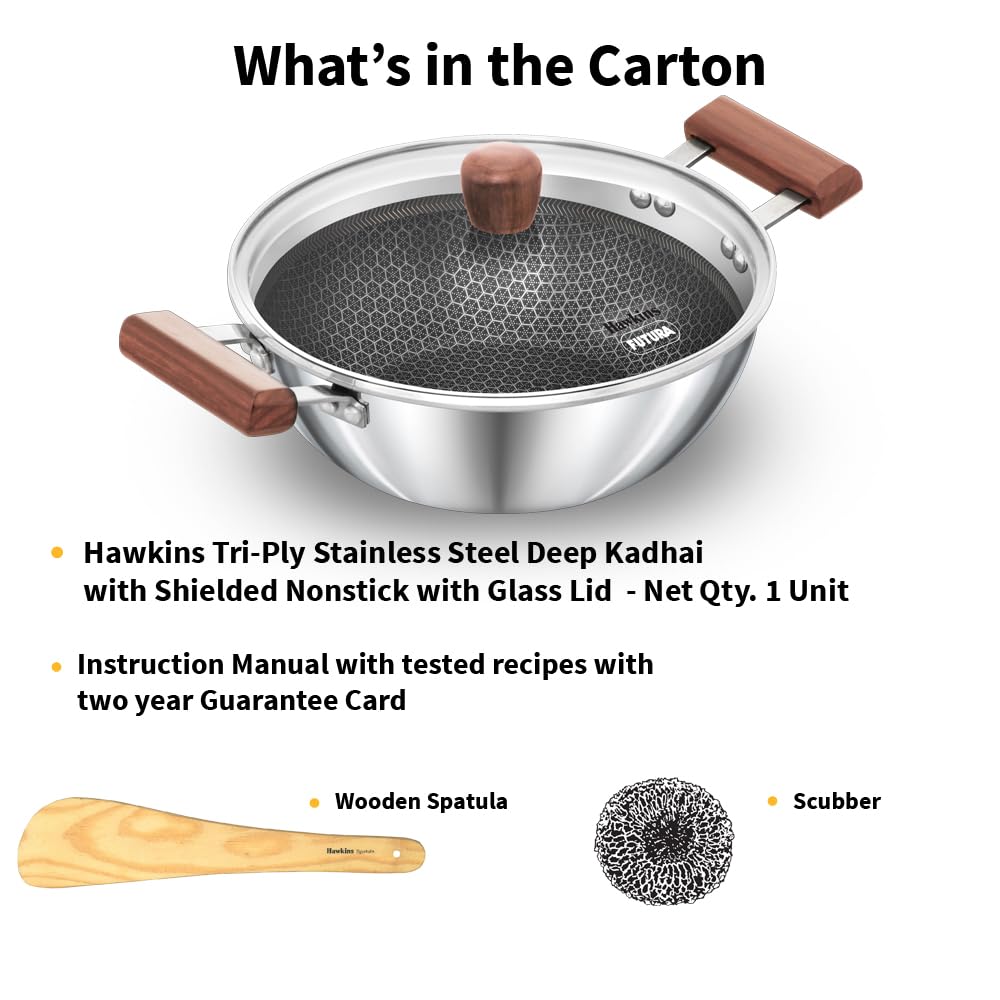 Hawkins Tri-Ply Stainless Steel (With Shielded Nonstick) Deep Kadhai