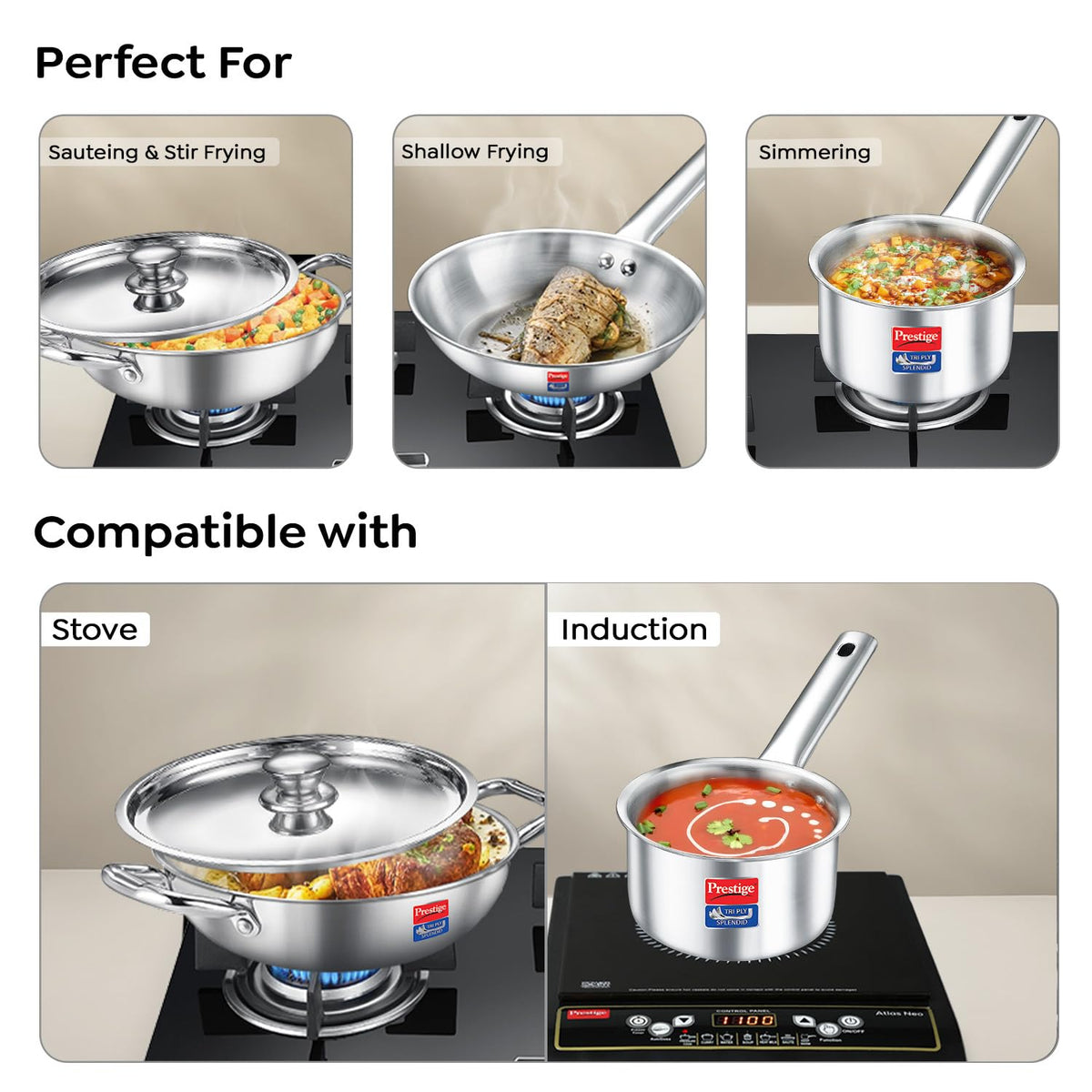 Prestige Triply Splendid 4 Pc Stainless Steel Cookware Set