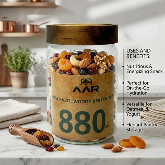 AAR Woody 880ml Glass Storage Jar
