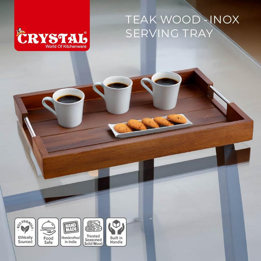 Crystal Teak Wood Wood-Inox Serving Tray