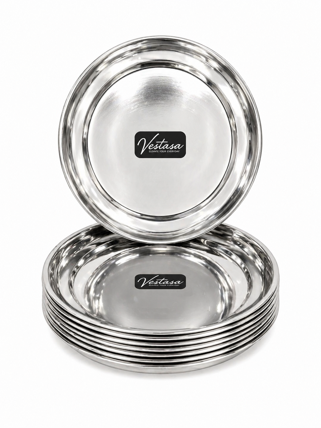 Vestasa Stainless Steel Quarter Plate, Round, Mirror Finish, Set of 6