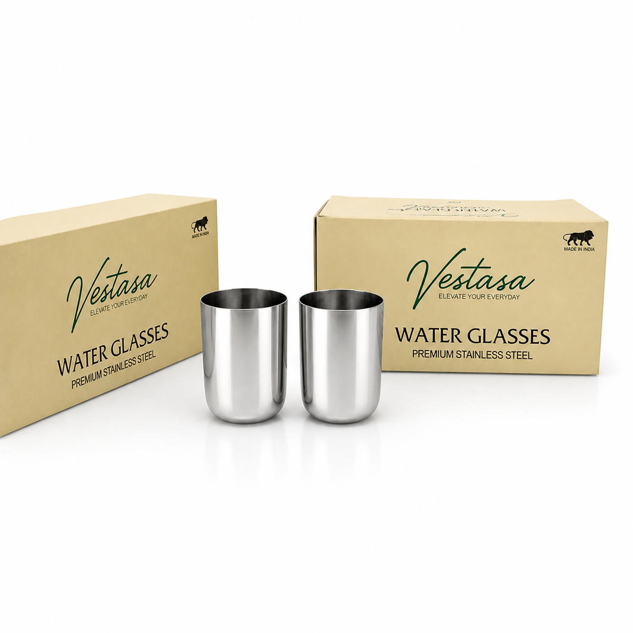 Vestasa Royal Stainless Steel Drinking Glasses, Pack of 6