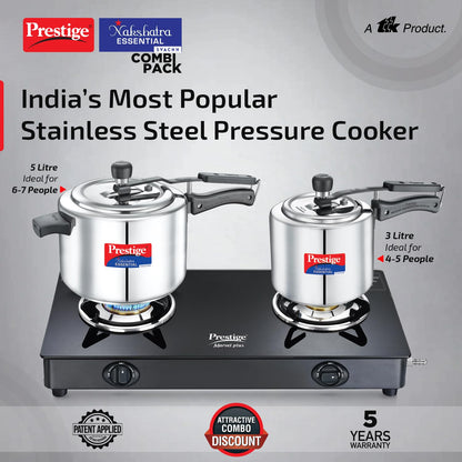 Prestige Nakshatra Essential Svachh Stainless Steel Pressure Cooker Combo — 5L + 3L