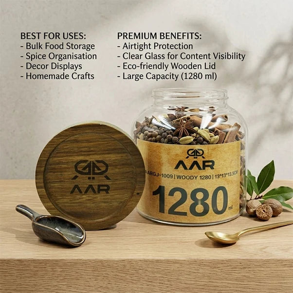 AAR Woody 1280ml Glass Storage Jar