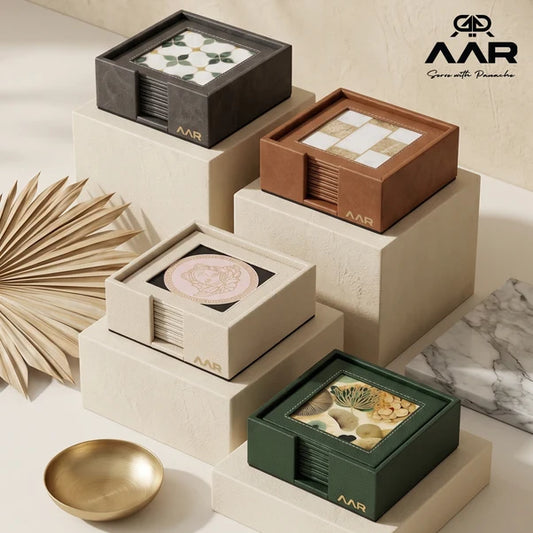 AAR Leatherite Square Coaster Set of 6 - Printed