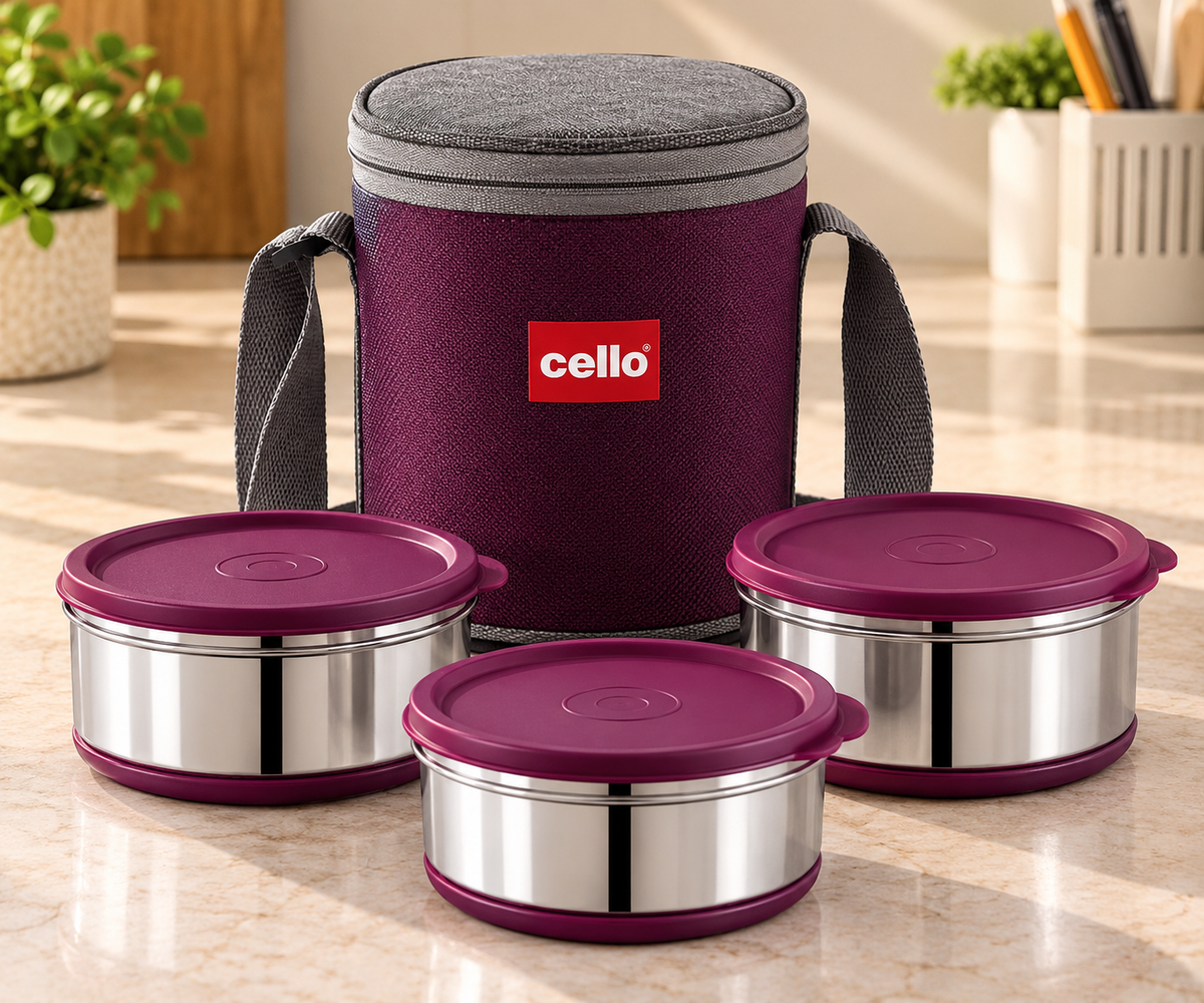 Cello Max Fresh X-Tend Steel Lunch Box, 4 x 300 ml