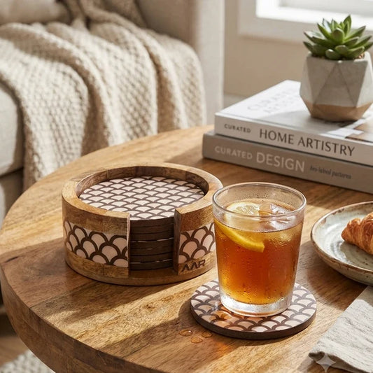 AAR Wooden Round Coaster Set of 6