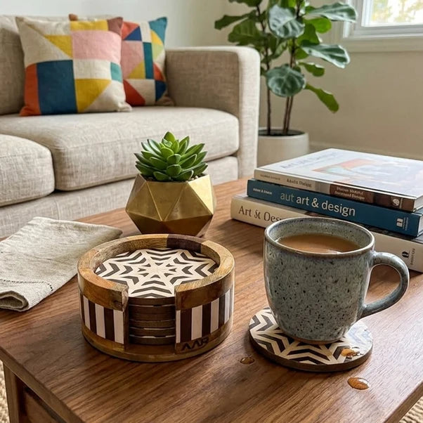 AAR Wooden Round Coaster Set of 6