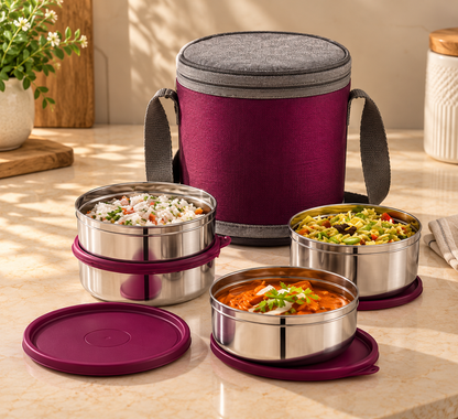 Cello Max Fresh X-Tend Steel Lunch Box, 4 x 300 ml