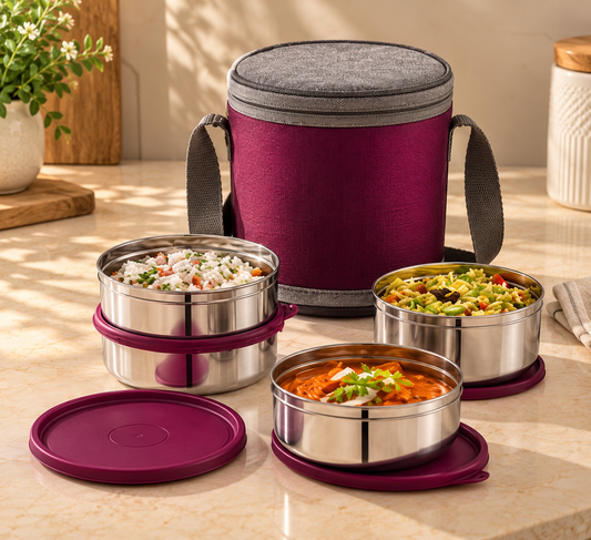 Cello Max Fresh X-Tend Steel Lunch Box, 4 x 300 ml