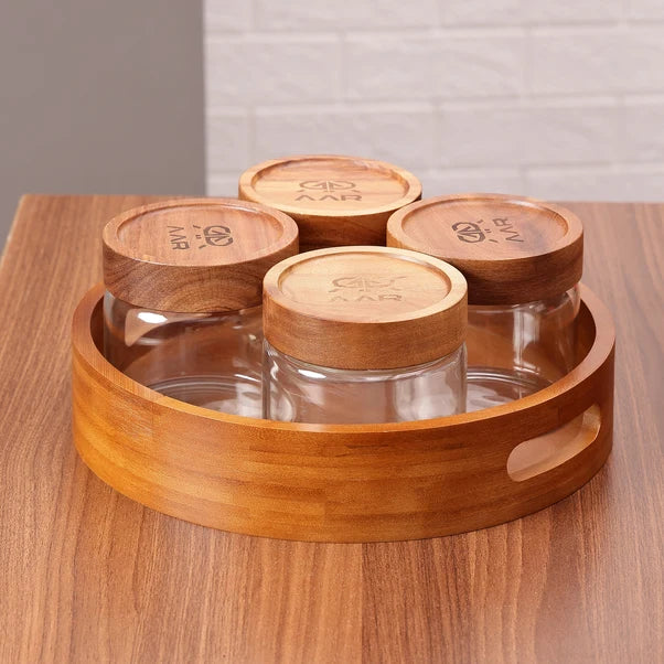 AAR Woodish Round Dry Fruit Set - 4 Jar