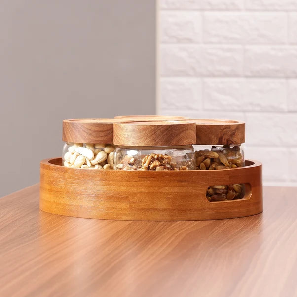 AAR Woodish Round Dry Fruit Set - 4 Jar