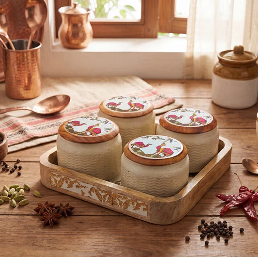 AAR Vintage Printed Round Dry Fruit Set - 4 Jar