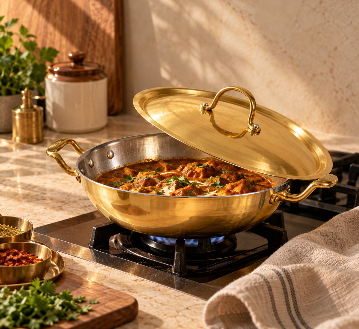 Brass (Pital) Kadhai with Lid
