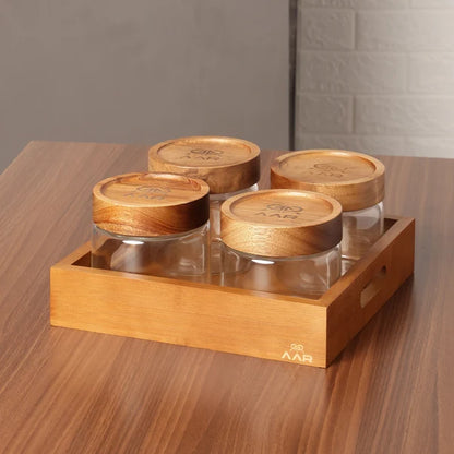 AAR Woodish Square Dry Fruit Set - 4 Jar