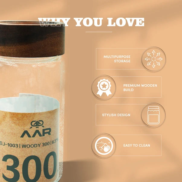 AAR Woody 300ml Glass Storage Jar