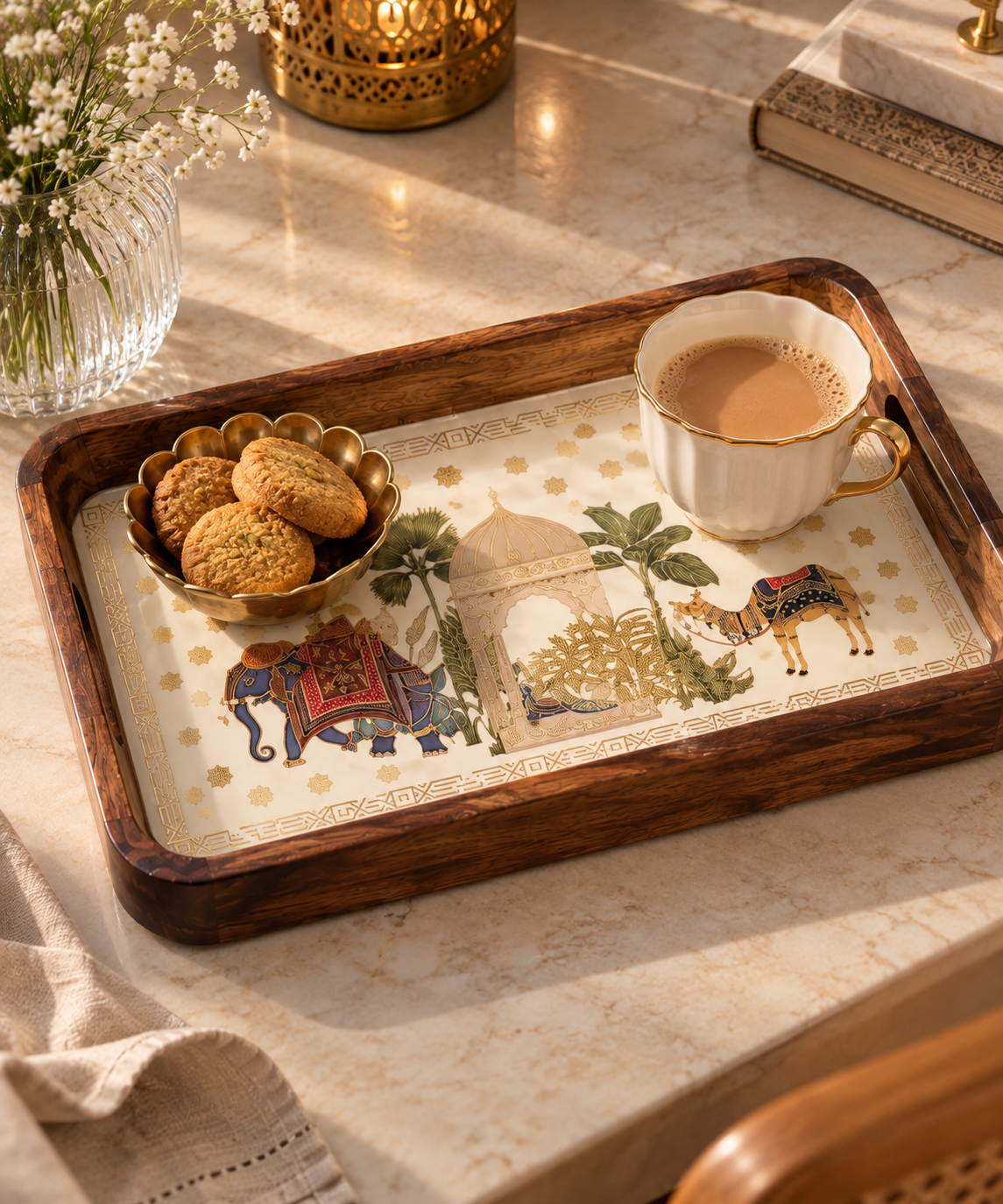 Elephant Print Mango Wood Serving Trays, Set of 3 (S, M, L)
