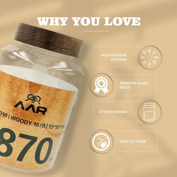 AAR Woody 1870ml Glass Storage Jar