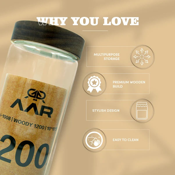 AAR Woody 1200ml Glass Storage Jar
