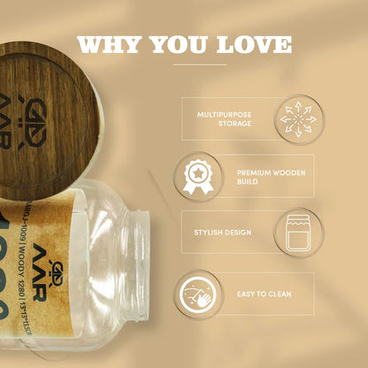 AAR Woody 1280ml Glass Storage Jar