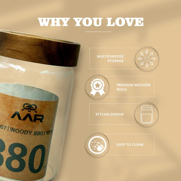 AAR Woody 880ml Glass Storage Jar