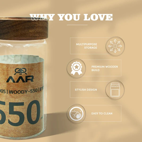 AAR Woody 550ml Glass Storage Jar