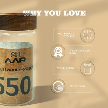 AAR Woody 550ml Glass Storage Jar