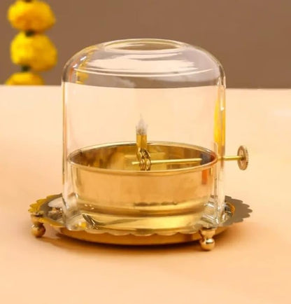 Brass Akhand Jyot Oil Lamp with Adjustable Wick — Compact Dome