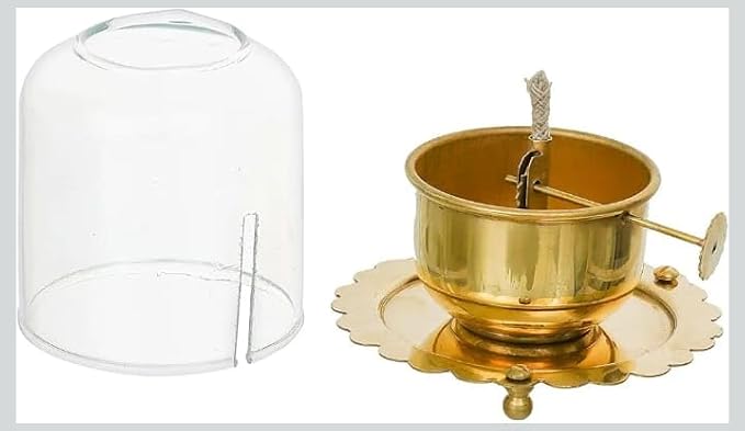 Brass Akhand Jyot Oil Lamp with Adjustable Wick — Compact Dome