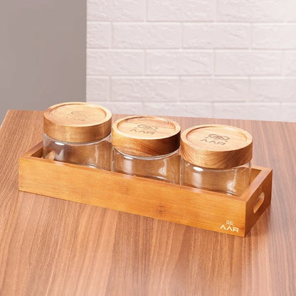 AAR Woodish Rectangle Dry Fruit Set - 3 Jar