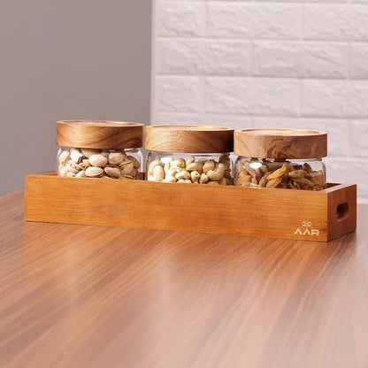 AAR Woodish Rectangle Dry Fruit Set - 3 Jar
