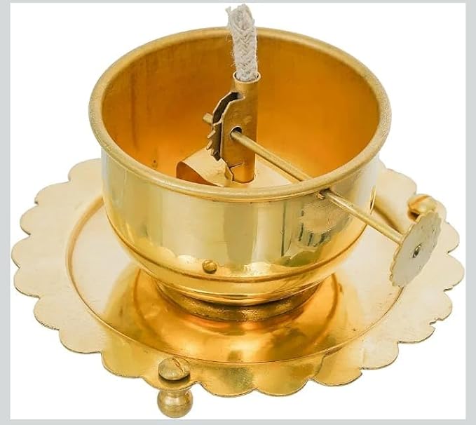 Brass Akhand Jyot Oil Lamp with Adjustable Wick — Compact Dome