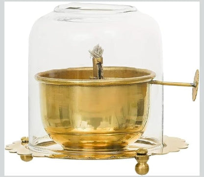 Brass Akhand Jyot Oil Lamp with Adjustable Wick — Compact Dome