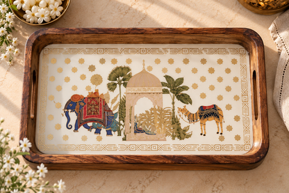 Elephant Print Mango Wood Serving Trays, Set of 3 (S, M, L)