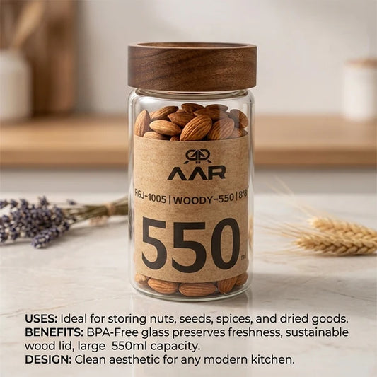 AAR Woody 550ml Glass Storage Jar