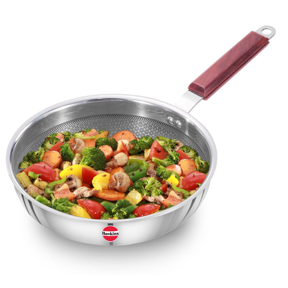 Hawkins Tri-Ply Stainless Steel (With Shielded Nonstick) Frying Pan Without Lid