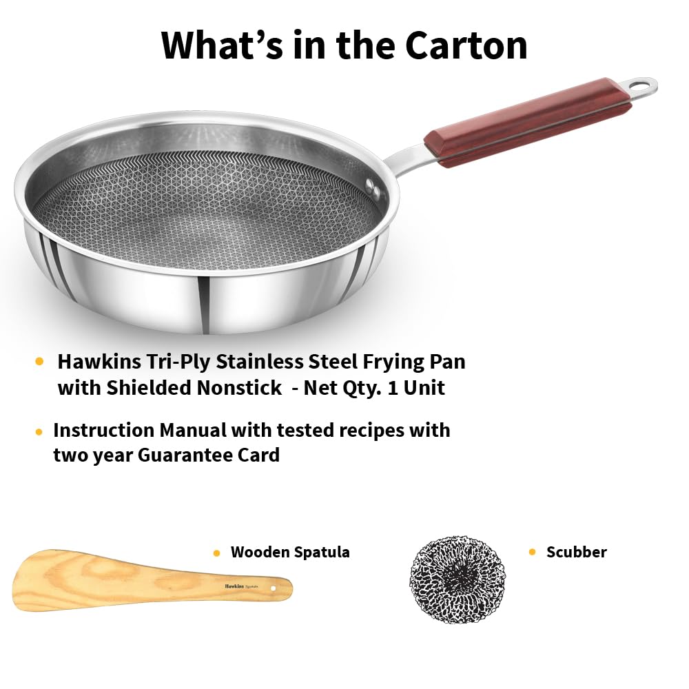 Hawkins Tri-Ply Stainless Steel (With Shielded Nonstick) Frying Pan Without Lid