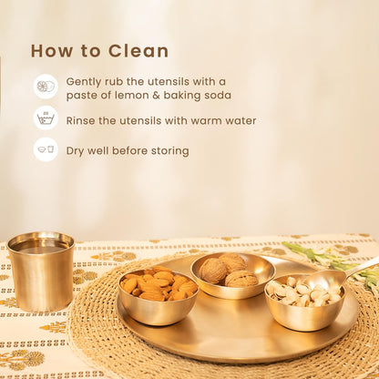Pure Kansa Thali Set — 6 Pieces (Thali, Bowls, Dessert Bowl, Spoon & Glass)