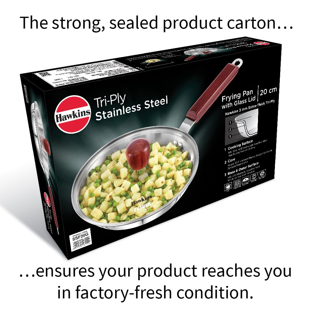 Hawkins Tri-Ply Stainless Steel (With Shielded Nonstick) Frying Pan With Lid