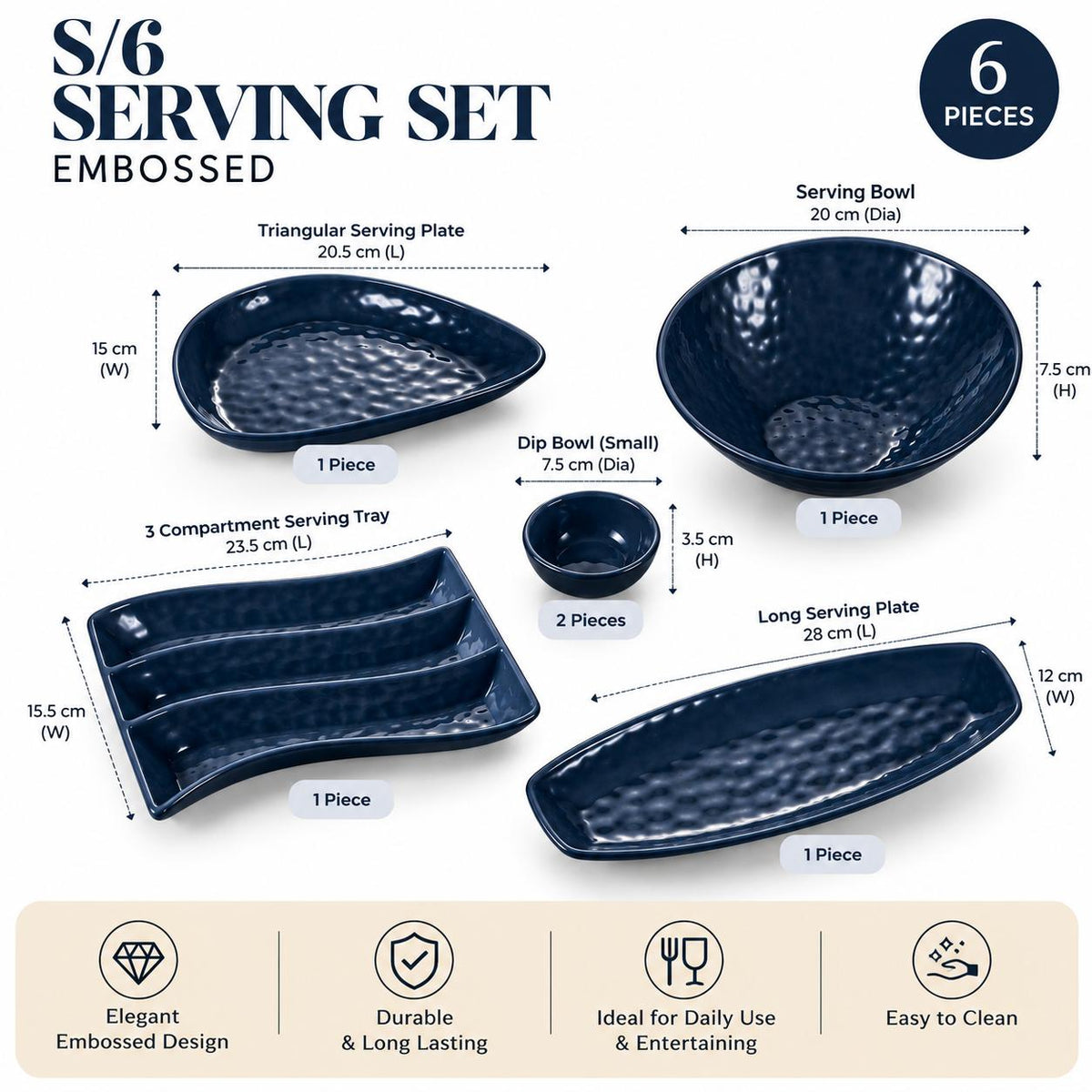 Addox Porcelain Serveware Platter Set of 6