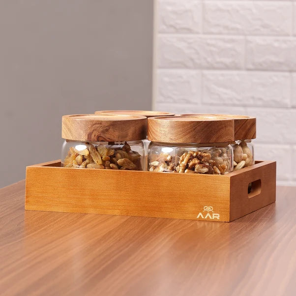 AAR Woodish Square Dry Fruit Set - 4 Jar