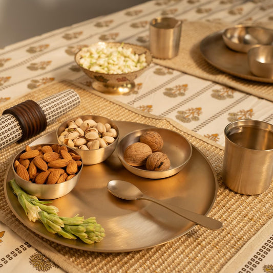 Pure Kansa Thali Set — 6 Pieces (Thali, Bowls, Dessert Bowl, Spoon & Glass)