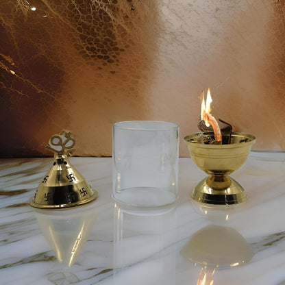 Brass Akhand Jyot Oil Lamp with Adjustable Wick — Om & Swastik Tower