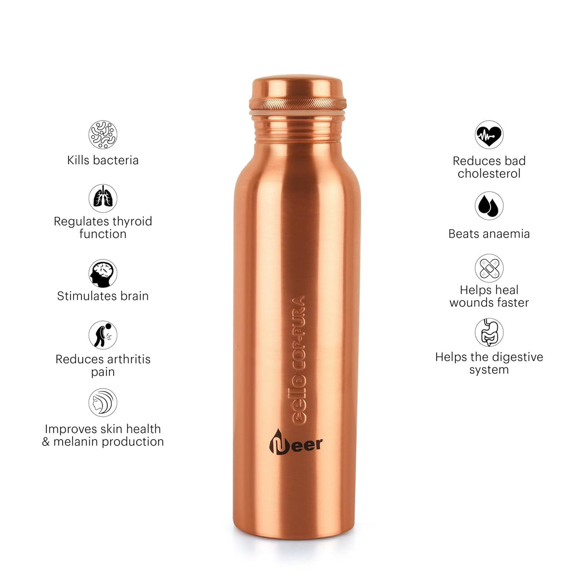 Cello Neer Cop-Pura copper bottle lid detail