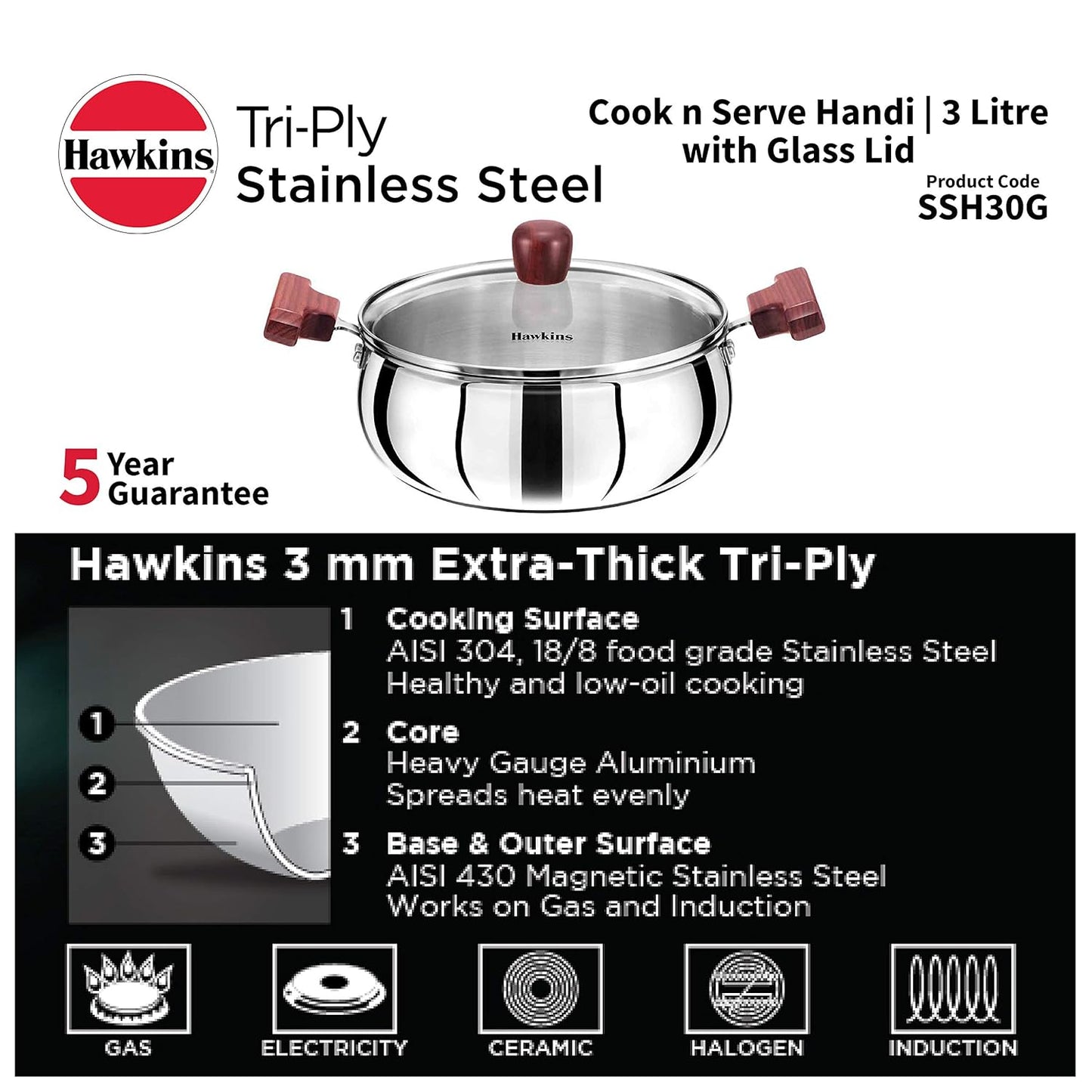 Hawkins Tri-Ply Stainless Steel Handi