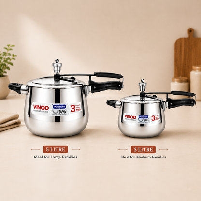 Vinod Platinum Tri-Ply Pressure Cooker — Buy 5L, Get 3L Free