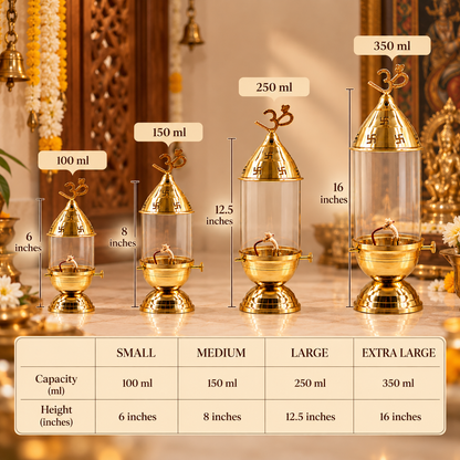 Brass Akhand Jyot Oil Lamp with Adjustable Wick — Om & Swastik Tower